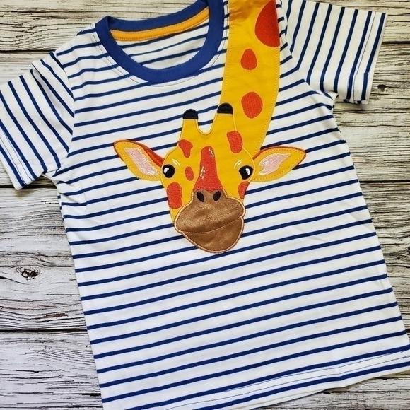 Boys Summer Safari Jungle T-Shirts Embroidered Giraffe and Zoo Animals T-Shirts - Picture 6 of 11